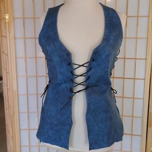 Blue Leather Lace Up Renaissance Festival Vest XL